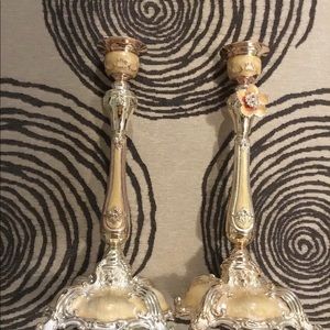 Sold! 2 Shabby chic single candelabras.